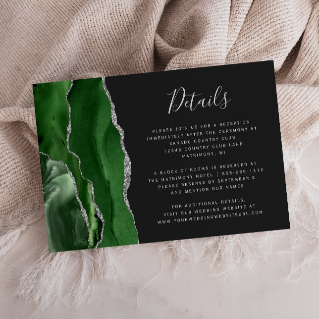 Carte D'accompagnement Hunter Green Silver Agate Dark Mariage Détails (Créateur téléchargé)