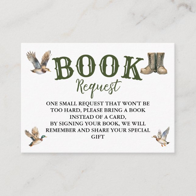 Carte D'accompagnement Hunting Boy Baby Shower Book Request (Devant)