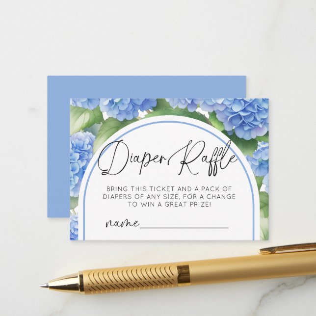 Carte D'accompagnement Hydrangea C'est un Baby shower de Raffle de couche (Devant/Arrière en situation)