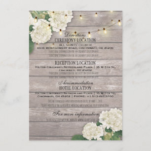 Carte D'accompagnement Hydrangée blanche Floral Mariage Détails Informati