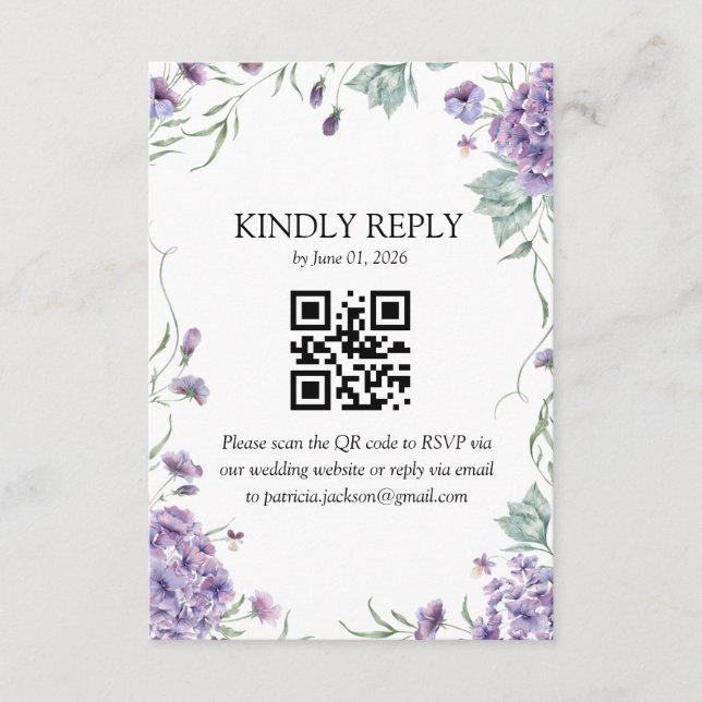 Carte D'accompagnement Hydrangée violette Aquarelle Florale RSVP (Devant)