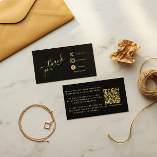 Carte D'accompagnement icônes sociales QR code noir/or merci réduction