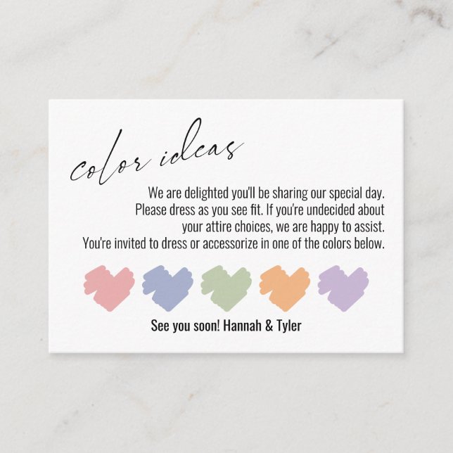 Carte D'accompagnement Idées de couleur Mariage Palette de couleurs Sugge (Devant)