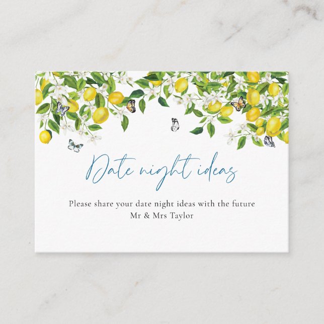 Carte D'accompagnement Idées de la nuit | Fête des mariées citron (Devant)