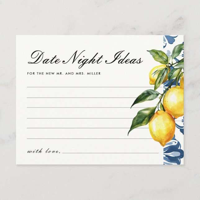 Carte D'accompagnement Idées de nuit Citron Positano Fête des mariées (Devant)