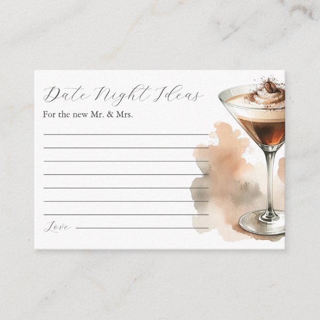 Carte D'accompagnement Idées de soirée de rendez-vous café expresso pour  (Devant)