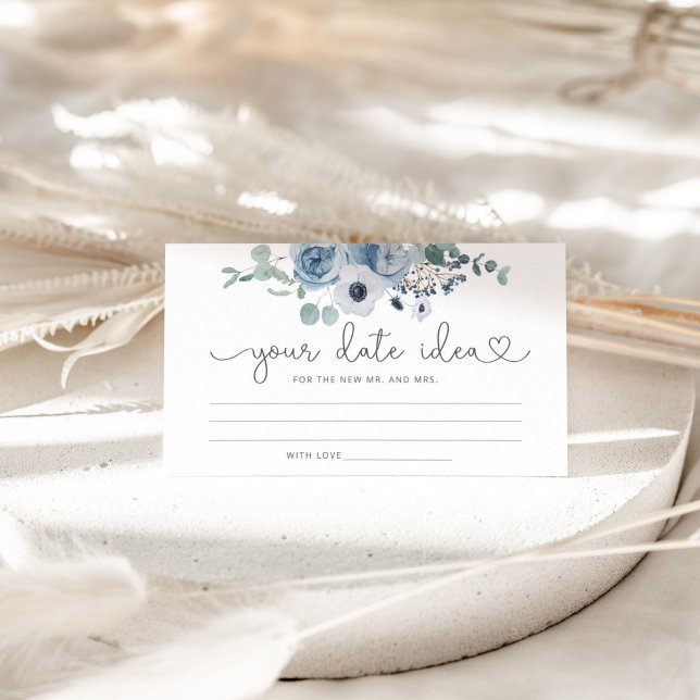 Carte D'accompagnement Idées de soirée en bleu poussiéreux floral. Pot de (Créateur téléchargé)