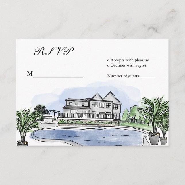 Carte D'accompagnement Illustration de la demeure du lieu de mariage pers (Devant)