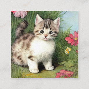 Carte D'accompagnement Illustration vintage de chat avec Fleurs rouges