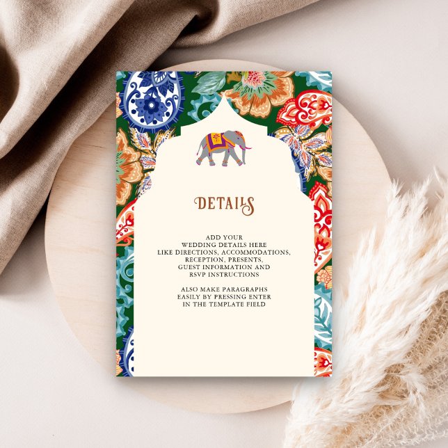 Carte D'accompagnement Indian Folk Art Elephant Cream Détails sur le Mari (Créateur téléchargé)