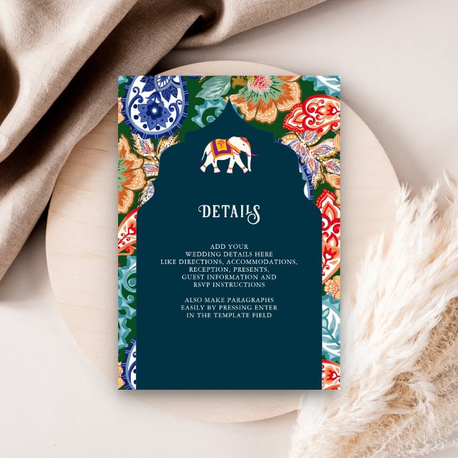 Carte D'accompagnement Indian Folk Art Elephant Dark Blue Détails du Mari (Créateur téléchargé)
