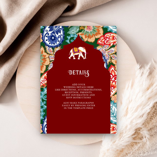 Carte D'accompagnement Indian Folk Art Elephant Dark Red Détails du Maria (Créateur téléchargé)
