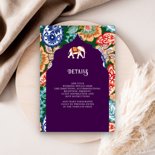 Carte D'accompagnement Indian Folk Art Elephant Eggplant Détails du Maria (Créateur téléchargé)