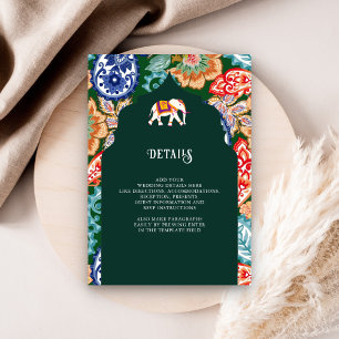Carte D'accompagnement Indian Folk Art Elephant Emerald Détails du Mariag