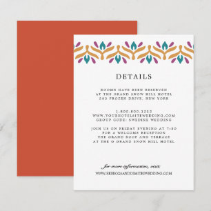 Carte D'accompagnement Indian Folk Art Orange MARIAGE Détails sur l'invit