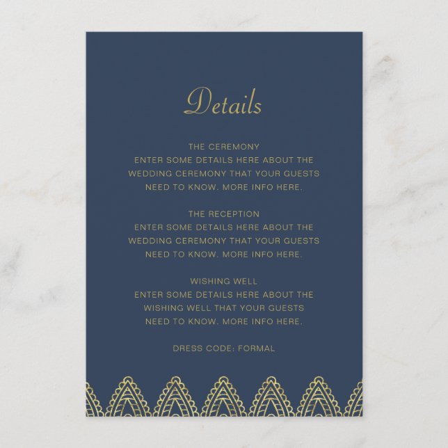 Carte D'accompagnement Indian Luxury Blue Gold Mehndi Détails du Mariage (Devant)