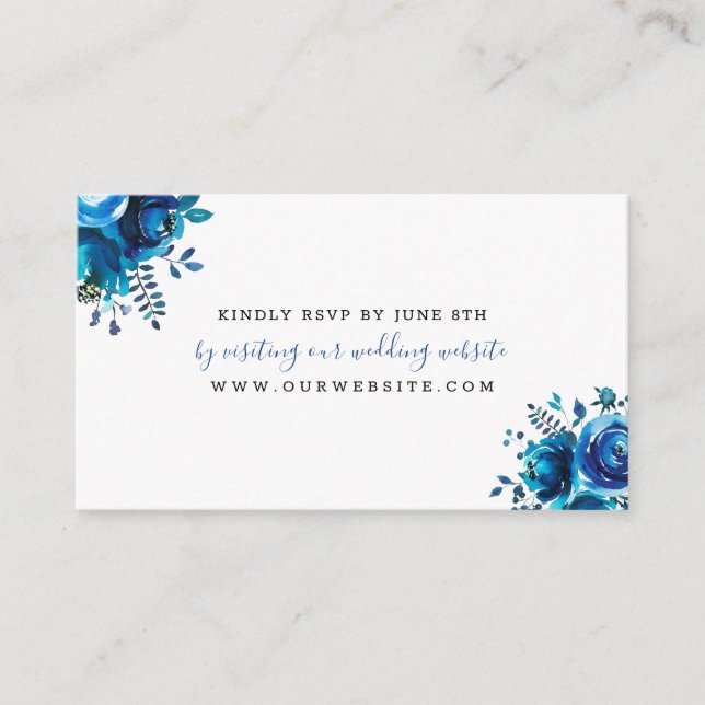Carte D'accompagnement Indigo Blue Floral mariage RSVP en ligne (Devant)