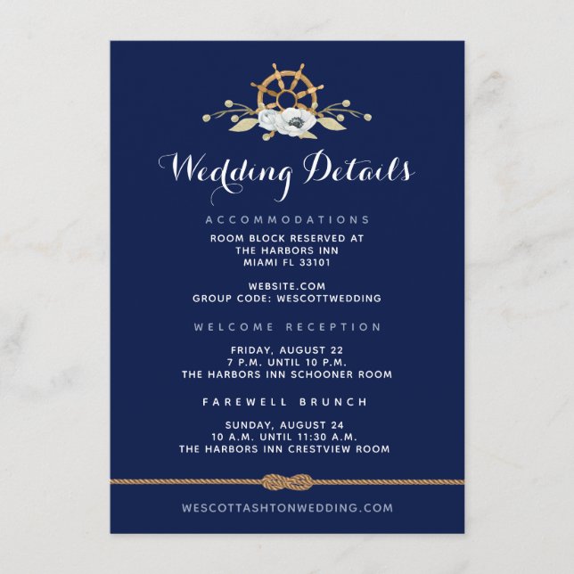 Carte D'accompagnement Infinité nautique ⚓ blanc Détails du Mariage d'ané (Devant)