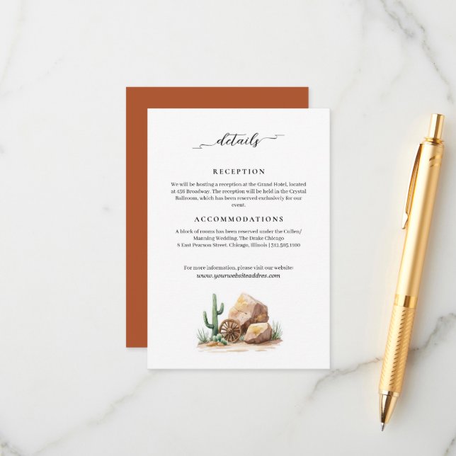 Carte D'accompagnement Information Mariage moderne Wild West Desert (Devant/Arrière en situation)