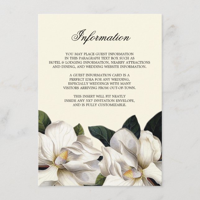 Carte D'accompagnement Information sur le Mariage botanique du Sud (Devant)