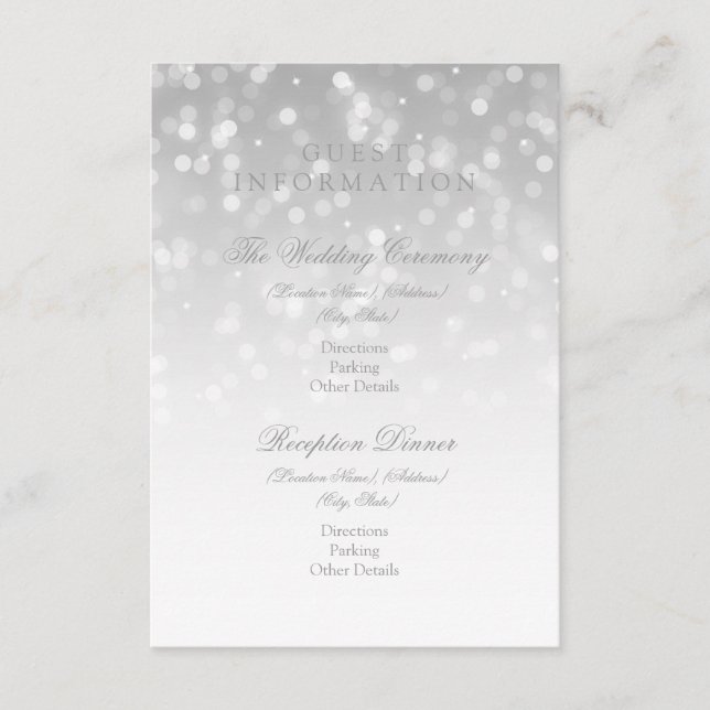 Carte D'accompagnement Informations clients Silver Bokeh Sparkle Lights (Devant)