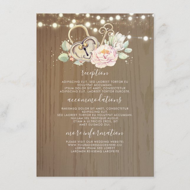 Carte D'accompagnement Informations de mariage à clé vintage pour invité (Devant)