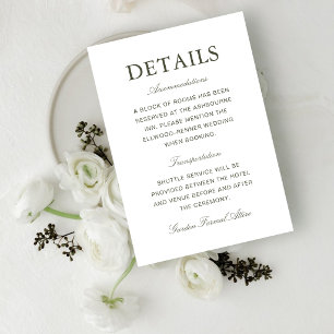 Carte D'accompagnement Informations de mariage classiques élégantes et po