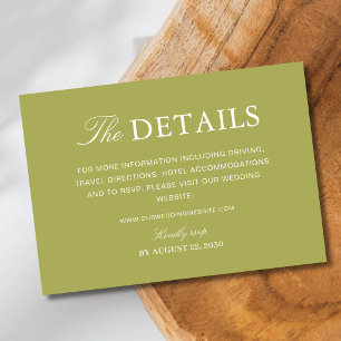Carte D'accompagnement Informations de mariage élégantes en vert olive sc