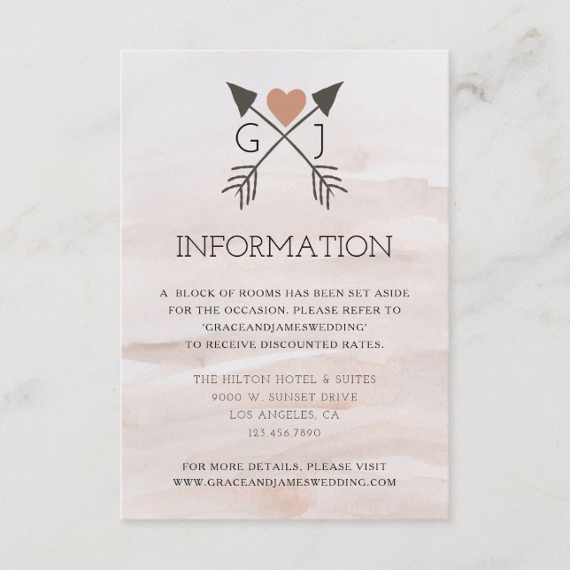 Carte D'accompagnement Informations de mariage flèche et cœur Rustique Ro (Devant)