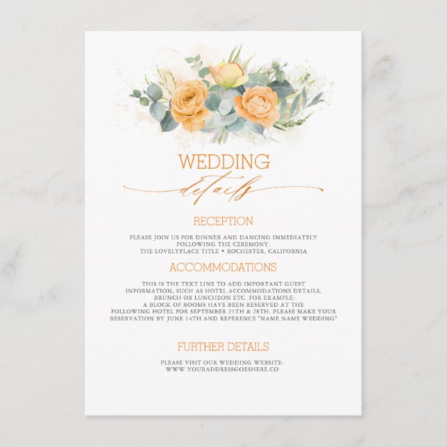 Carte D'accompagnement Informations de mariage Fleurs Orange Pastel Invit (Devant)