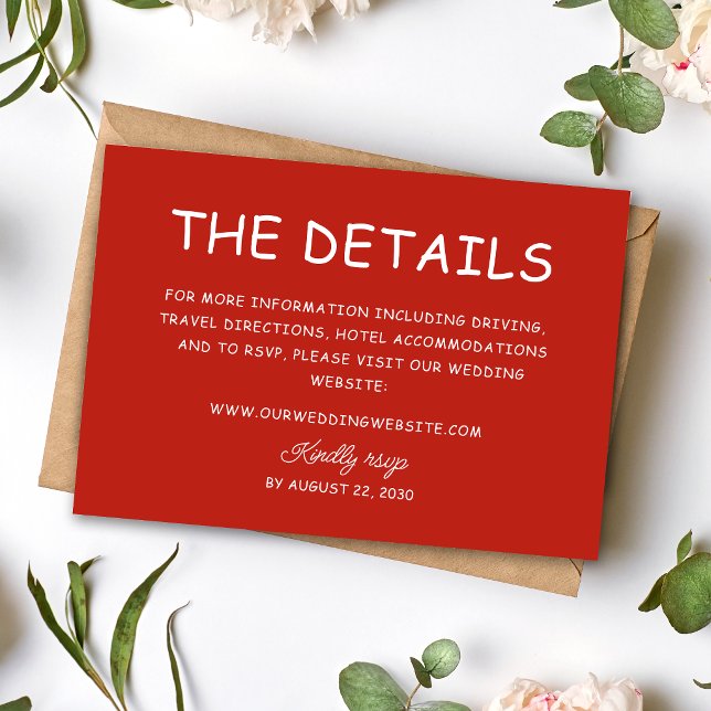 Carte D'accompagnement Informations de mariage rétro rouge et blanc (Retro red and white information enclosure cards neatly share wedding details with charm.)