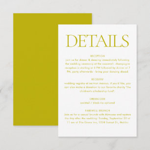 Carte D'accompagnement Informations de mariage vert Chartreuse moderne Dé