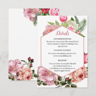 Carte D'accompagnement Informations florales hexagonales roses fantaisist