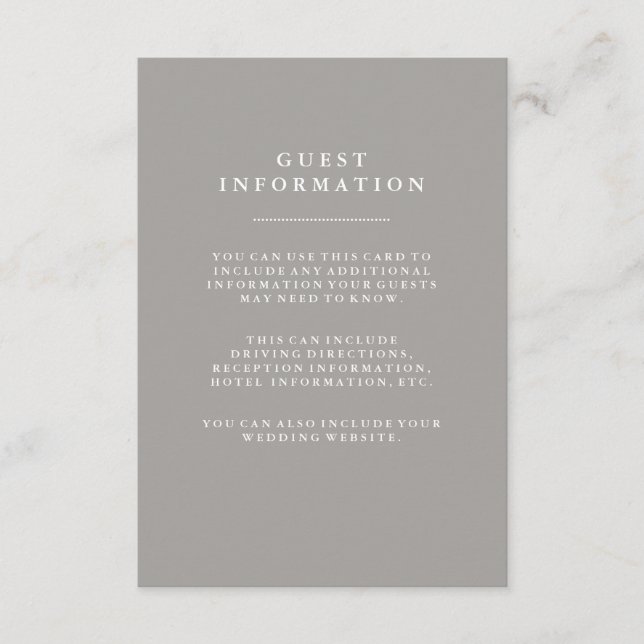 Carte D'accompagnement Informations sur le client Mariage Gris Profond (Devant)