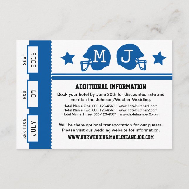 Carte D'accompagnement Informations sur le Mariage de billets de football (Devant)