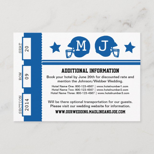 Carte D'accompagnement Informations sur le Mariage de billets de football (Devant)
