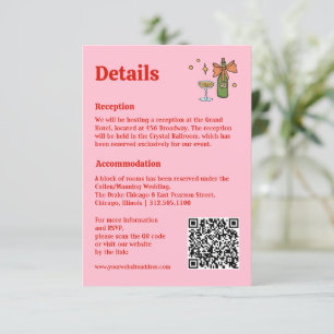 Carte D'accompagnement Informations sur le Mariage de code QR rose rétro