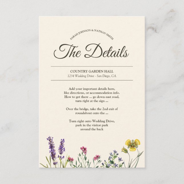 Carte D'accompagnement Informations sur le Mariage de fleurs botaniques v (Devant)