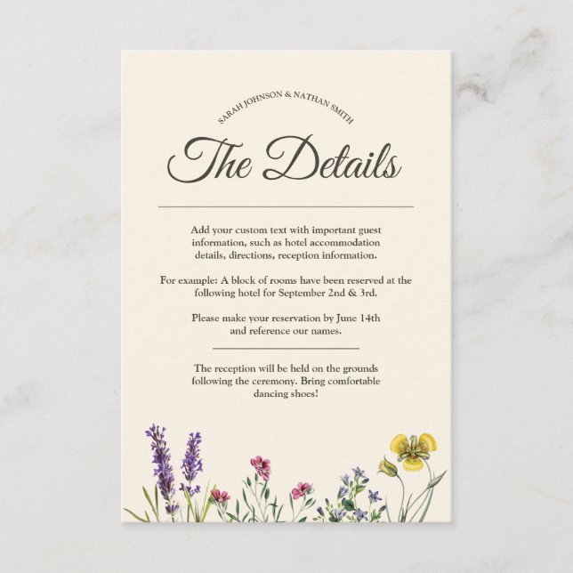 Carte D'accompagnement Informations sur le Mariage de fleurs botaniques v (Devant)