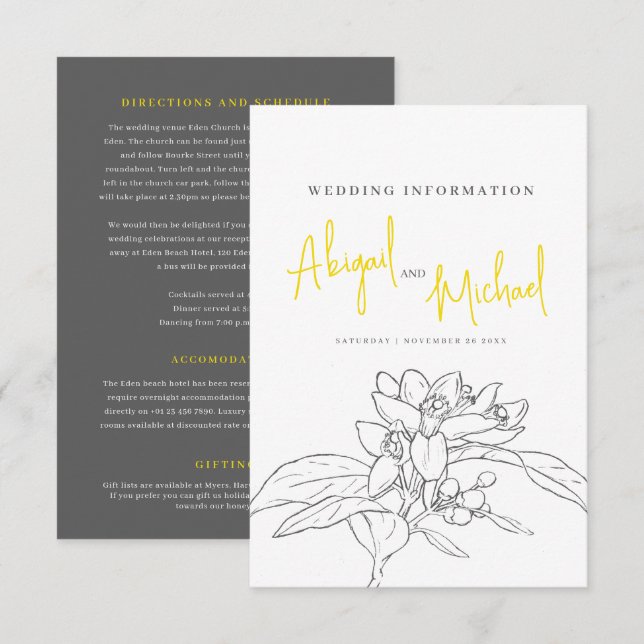 Carte D'accompagnement Informations sur le mariage de la fleur de citron (Devant / Derrière)