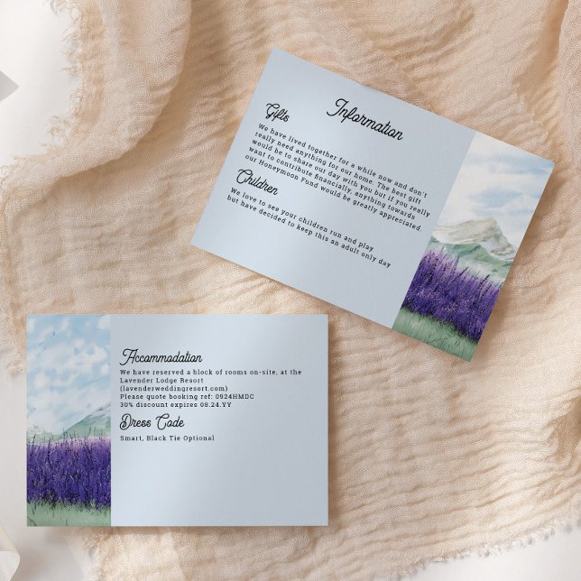 Carte D'accompagnement Informations sur le Mariage de la lavande de monta (Double-sided Information and Details Card from my Mountain Lavender Wedding Collection
)