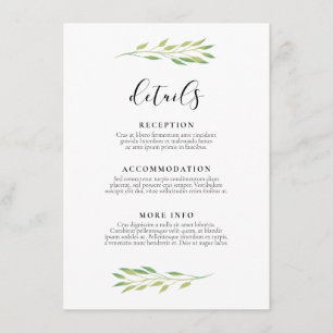 Carte D'accompagnement Informations sur le mariage feuille Watercolor gre