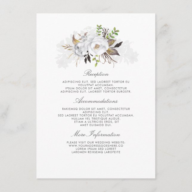 Carte D'accompagnement Informations sur le Mariage Floral blanc Invité (Devant)