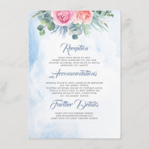 Carte D'accompagnement Informations sur le Mariage floral bleu et rose