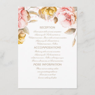 Carte D'accompagnement Informations sur le Mariage Floral Gold et Blush I