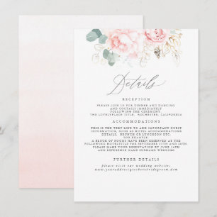Carte D'accompagnement Informations sur le Mariage floral rose