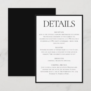 Carte D'accompagnement Informations sur le Mariage noir blanc classique