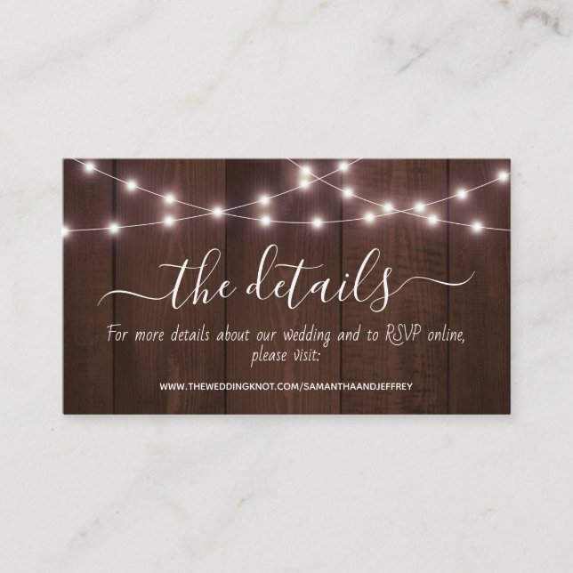 Carte D'accompagnement Informations sur le Mariage Rustic String Lights (Devant)