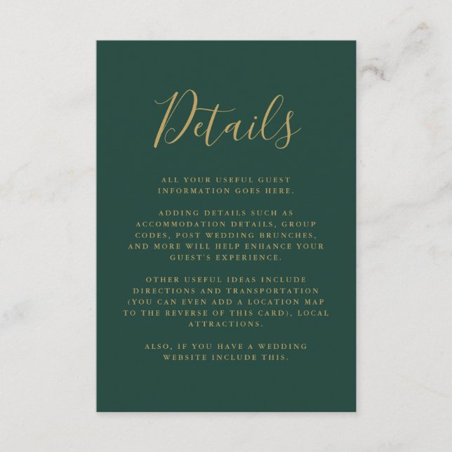 Carte D'accompagnement Informations sur le script Emerald And Gold (Devant)