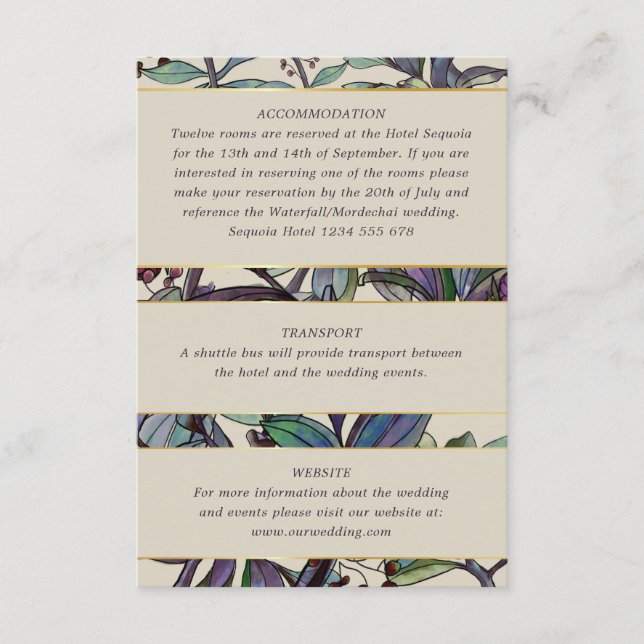 Carte D'accompagnement Informations sur les invités du mariage botanique  (Devant)